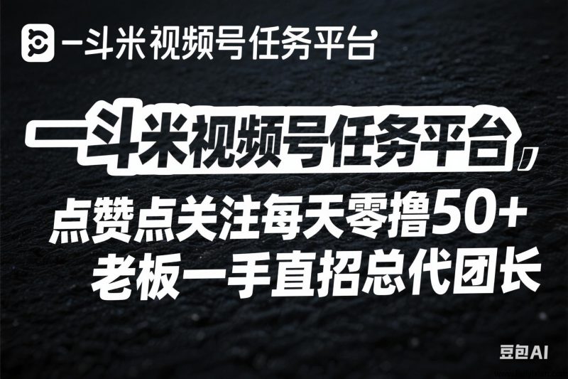 一斗米视頻号任务平/台，点赞点关注每天零撸50+，老板一手直招总代团长-汇一线首码网