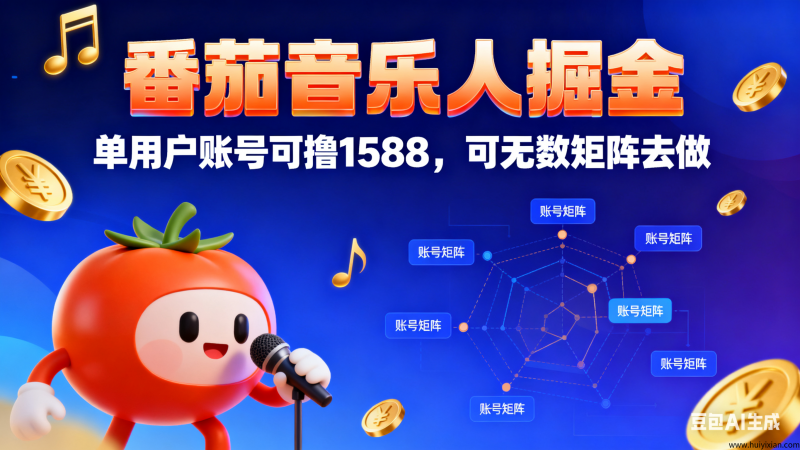 番茄音乐人掘金，単用户账号可撸1588，可无数矩阵去做，不要钱-汇一线首码网