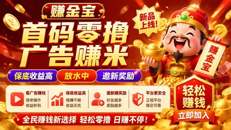 〖赚金宝〗零撸广告赚,保底收益高,放水中,邀/新奖励,新/品上线-汇一线首码网